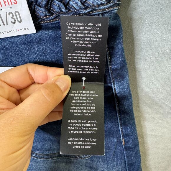Celebrity Pink Juniors Blue Denim Shorts Size 11/30 Braided‎ Waist Stretch - Picture 7 of 11